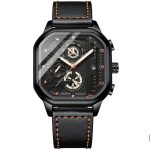 TRSOYE 6604 Men's Black Leather Strap Quartz Wrist Watch with 42mm Dial