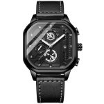 TRSOYE 6604 Men's Black Leather Strap Quartz Wrist Watch with 42mm Dial