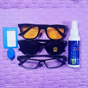 Eye Protection Package P1083 with Blue Cut Glasses, Sunglasses, Night Vision Glasses, Lens Cleaner and Testing Kit