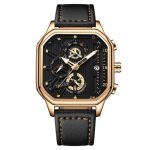 TRSOYE 6604 Men's Black Leather Strap Quartz Wrist Watch with 42mm Dial