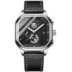 TRSOYE 6604 Men's Black Leather Strap Quartz Wrist Watch with 42mm Dial