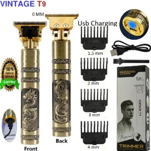 T9 Trimmer Premium Metal Hair & Beard Trimmer with 4 Guide Combs and Rechargeable Battery